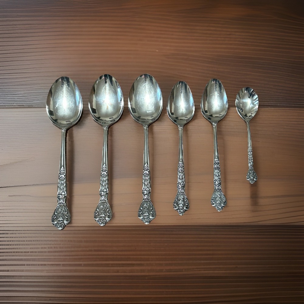 Vintage Versailles MSI Stainless Flatware Spoons MCM Floral Lot Of 6